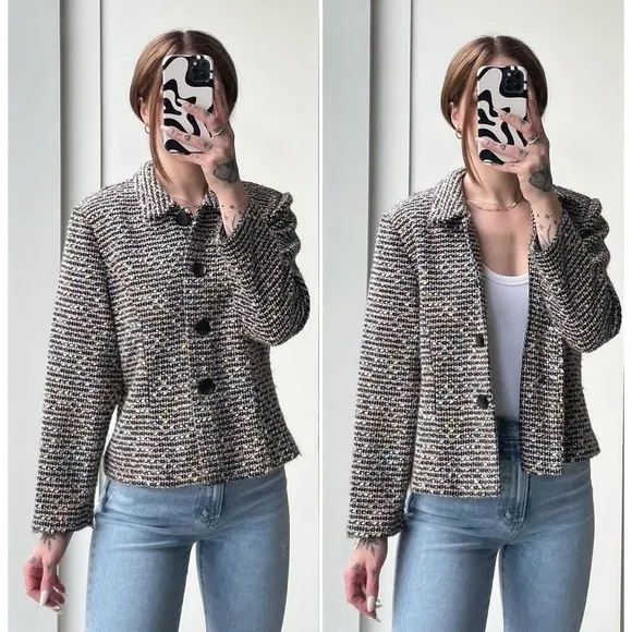 Vintage Jessica Howard Tweed Black Pastel Multi Shirt Blazer Jacket / Shacket