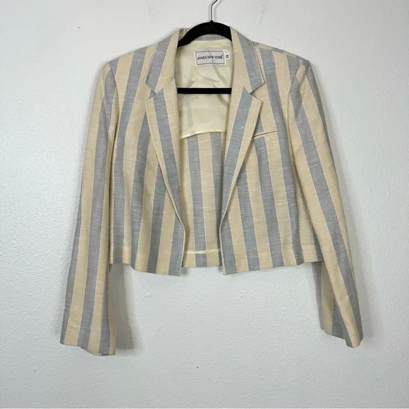 Vintage Jones New York cropped blazer open front career office spring striped