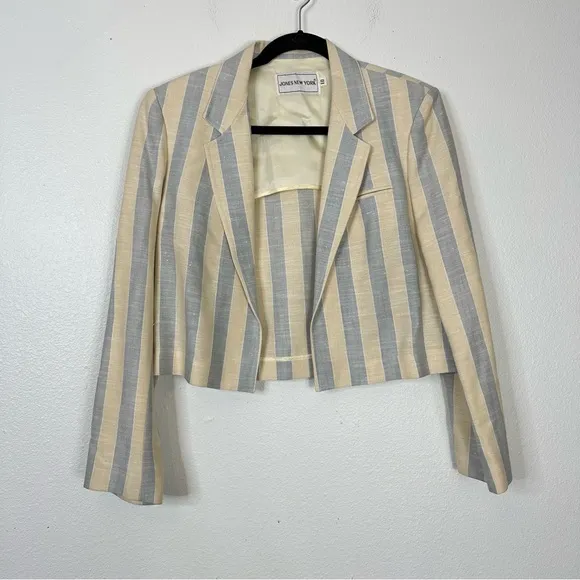 Vintage Jones New York cropped blazer open front career office spring striped