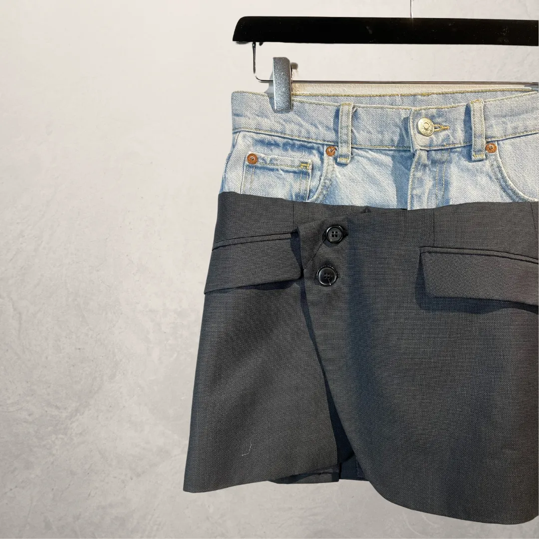 Vintage light blue denim & black skirt S/M- by @DAFFZTheLabel