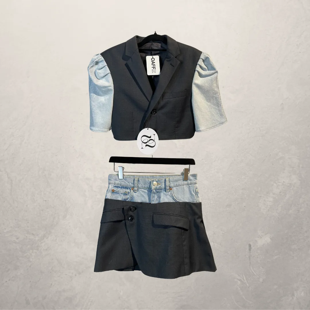 Vintage light blue denim & black skirt S/M- by @DAFFZTheLabel