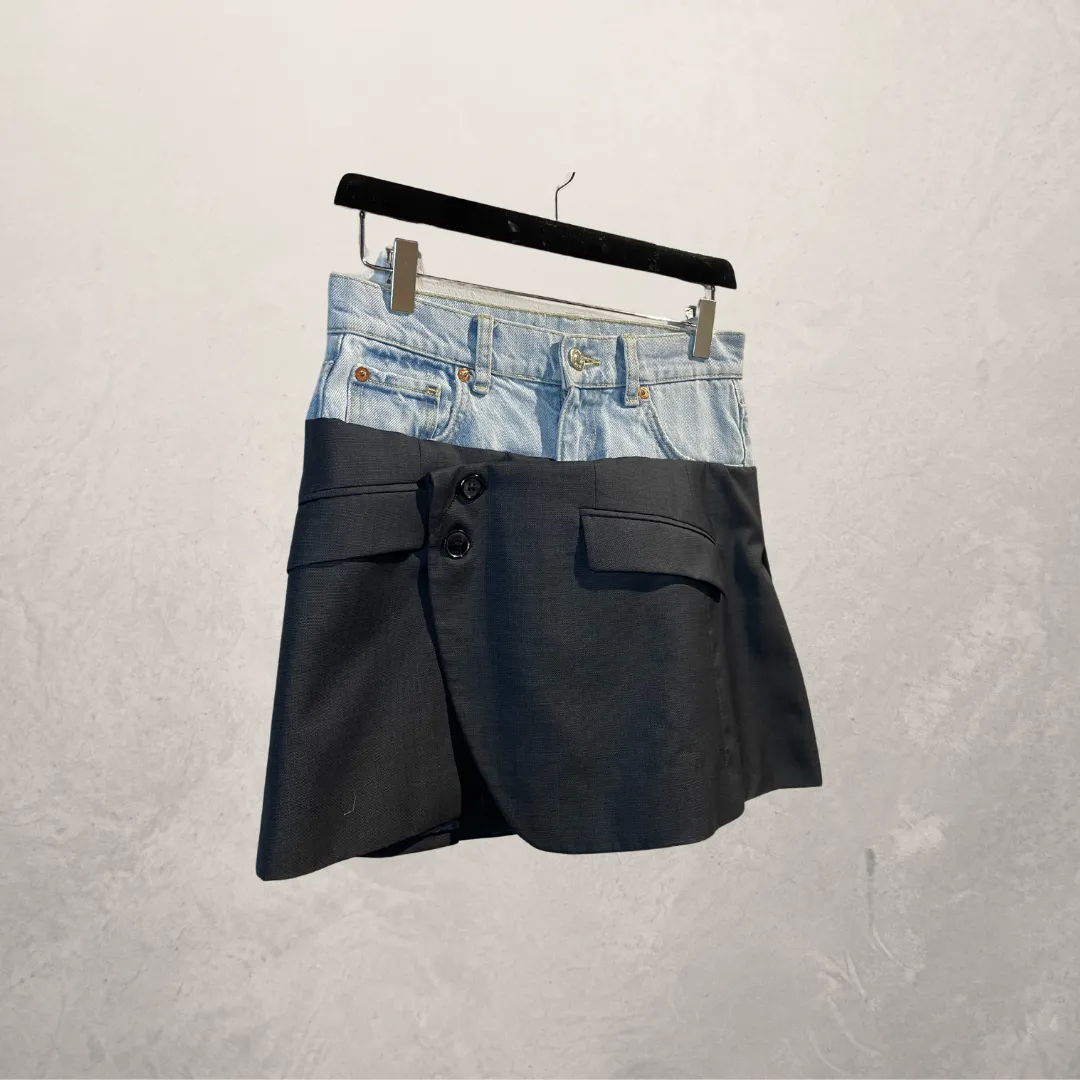 Vintage light blue denim & black skirt S/M- by @DAFFZTheLabel