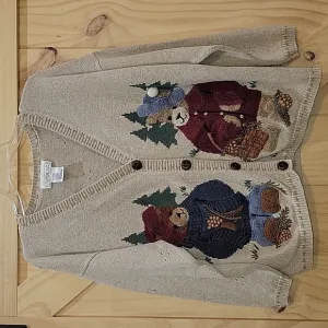 Vintage | Mandal Bay Winter Bears Pine Cone Cardigan Sweater | Large