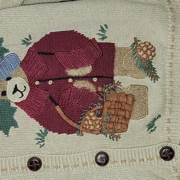 Vintage | Mandal Bay Winter Bears Pine Cone Cardigan Sweater | Large