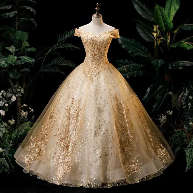 Vintage Off The Shoulder Ball Prom Dress