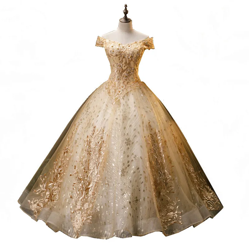 Vintage Off The Shoulder Ball Prom Dress
