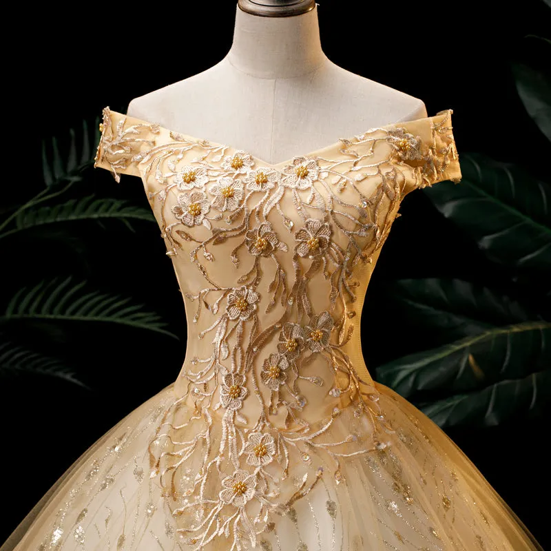 Vintage Off The Shoulder Ball Prom Dress