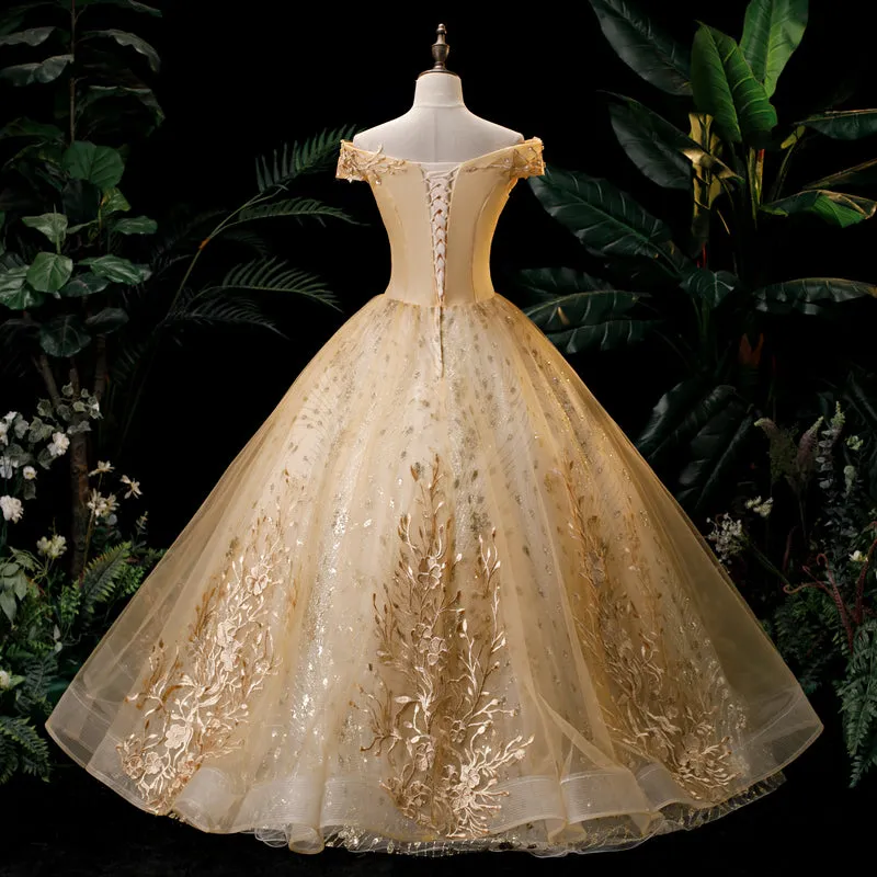 Vintage Off The Shoulder Ball Prom Dress
