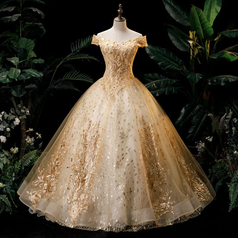 Vintage Off The Shoulder Ball Prom Dress