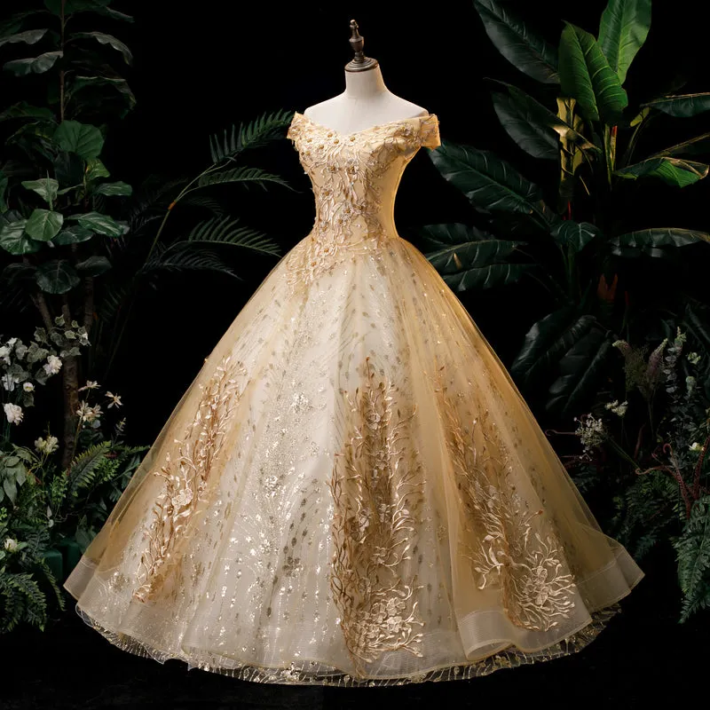 Vintage Off The Shoulder Ball Prom Dress
