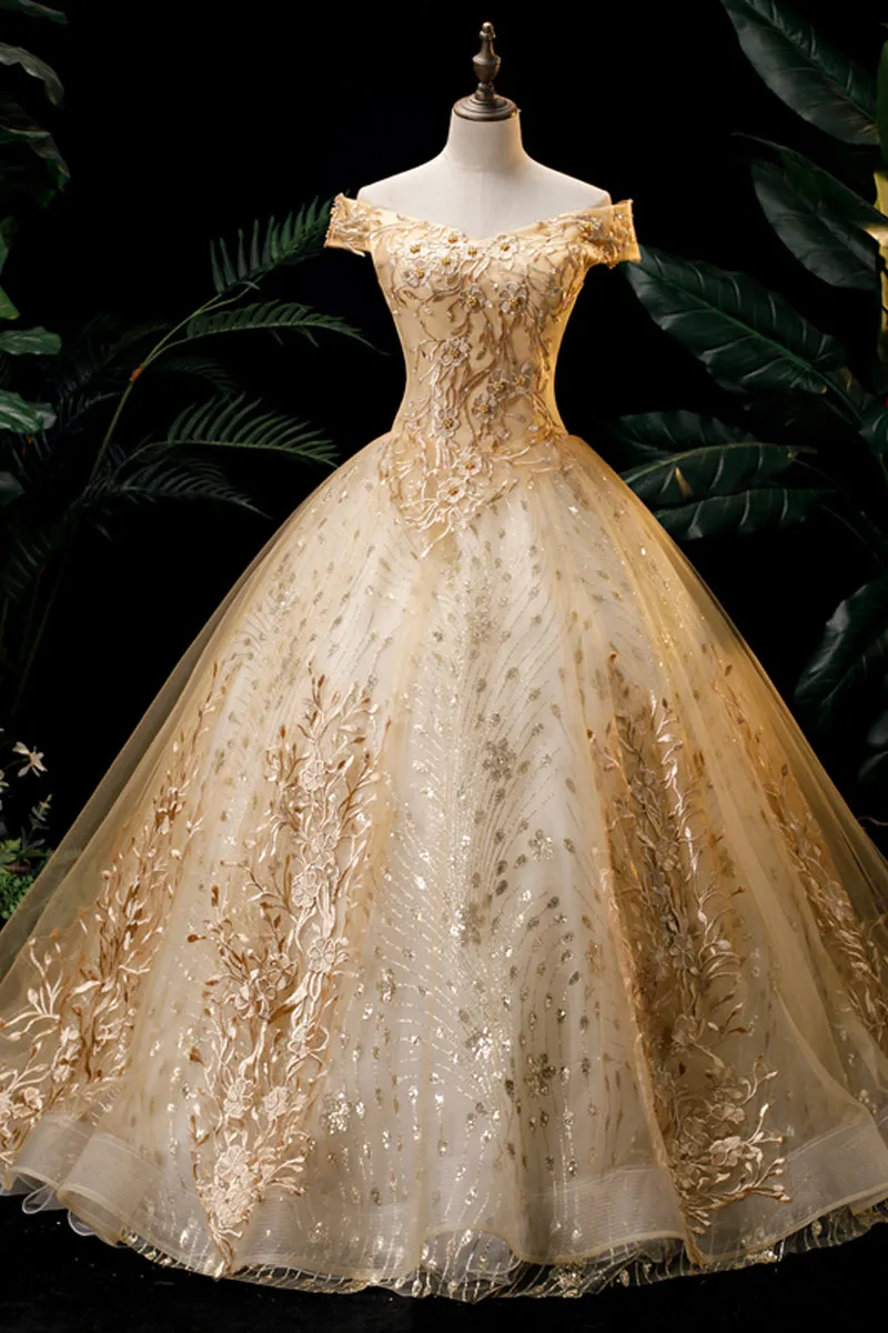 Vintage Off The Shoulder Ball Prom Dress