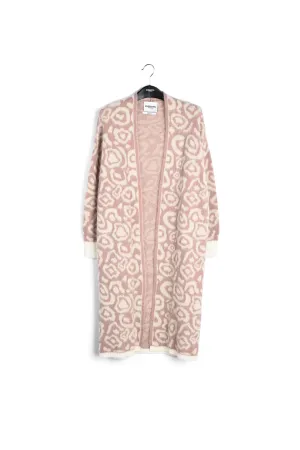 Vintage pink and ecru leopard-print cardigan