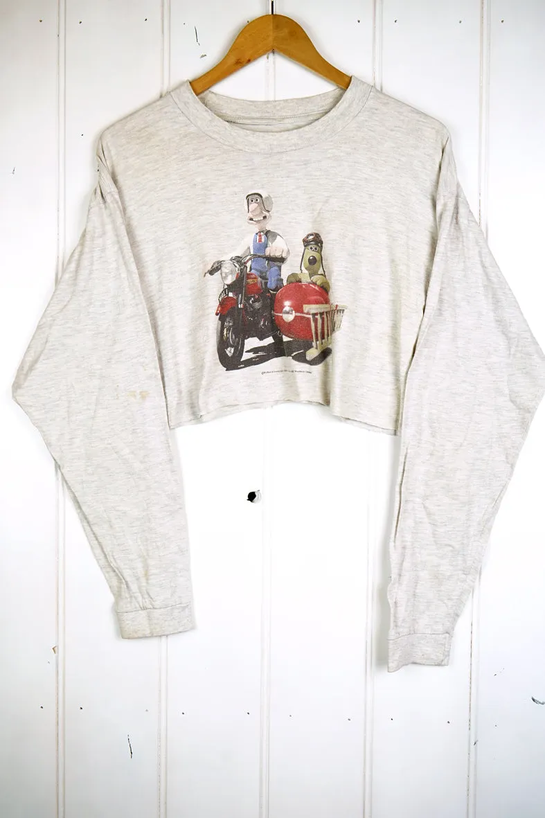 Vintage Pop Culture - Wallace & Gromit Grey Cropped Tee - Large