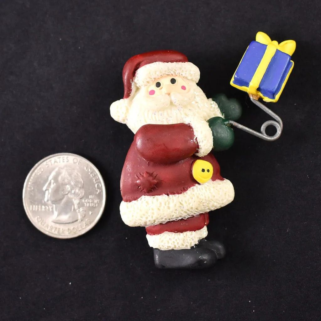 Vintage Resin Glitter Santa Brooch Pin