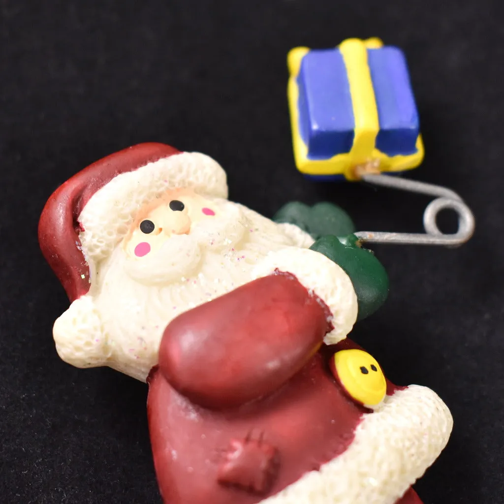 Vintage Resin Glitter Santa Brooch Pin