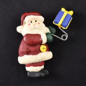 Vintage Resin Glitter Santa Brooch Pin