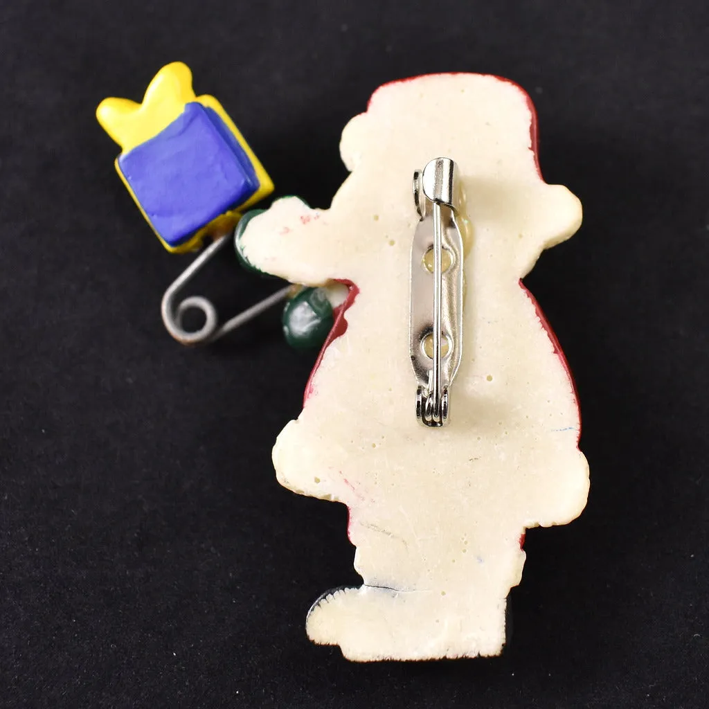 Vintage Resin Glitter Santa Brooch Pin