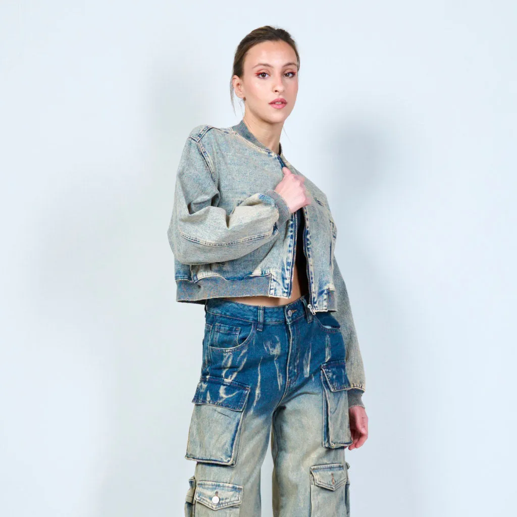 Vintage Washed Blue Denim Bomber