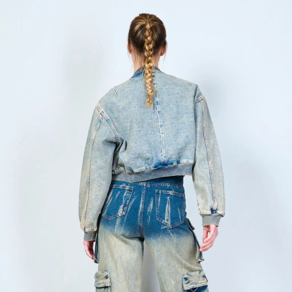 Vintage Washed Blue Denim Bomber
