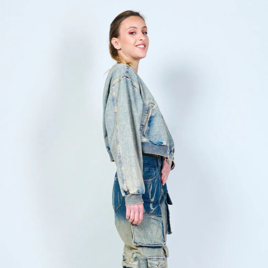 Vintage Washed Blue Denim Bomber