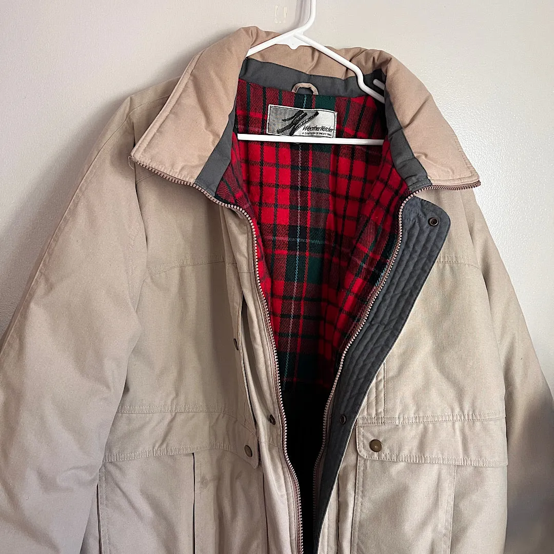 Vintage Weather Watcher Tan & Plaid Workwear Down Puffer