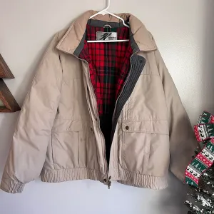 Vintage Weather Watcher Tan & Plaid Workwear Down Puffer