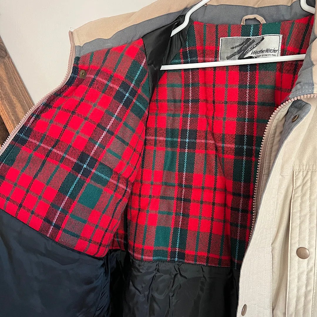 Vintage Weather Watcher Tan & Plaid Workwear Down Puffer