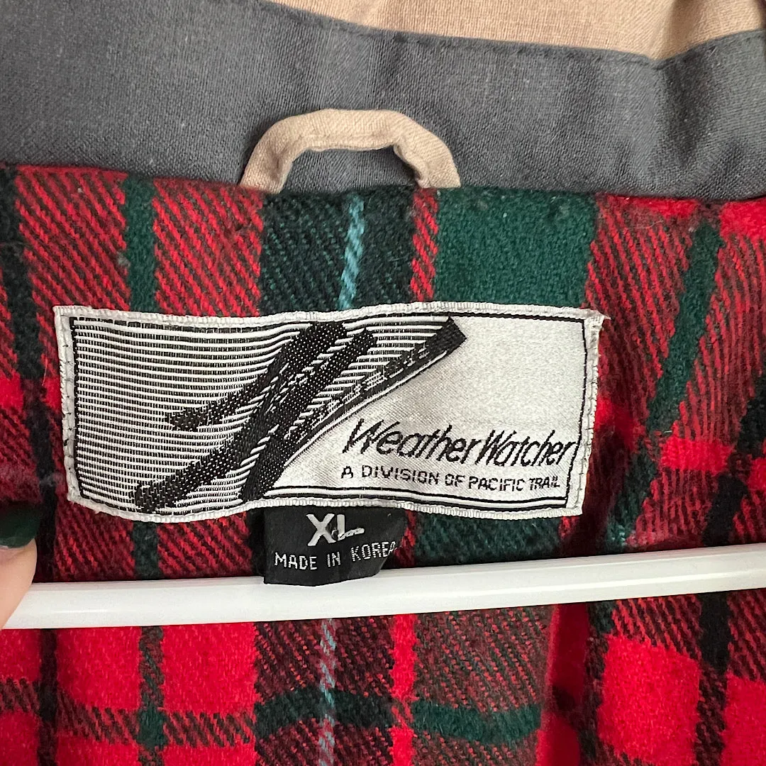 Vintage Weather Watcher Tan & Plaid Workwear Down Puffer