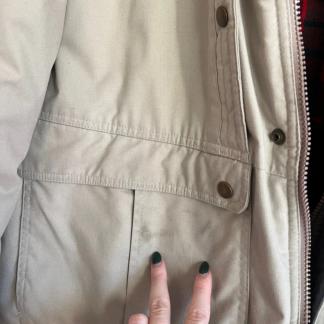 Vintage Weather Watcher Tan & Plaid Workwear Down Puffer