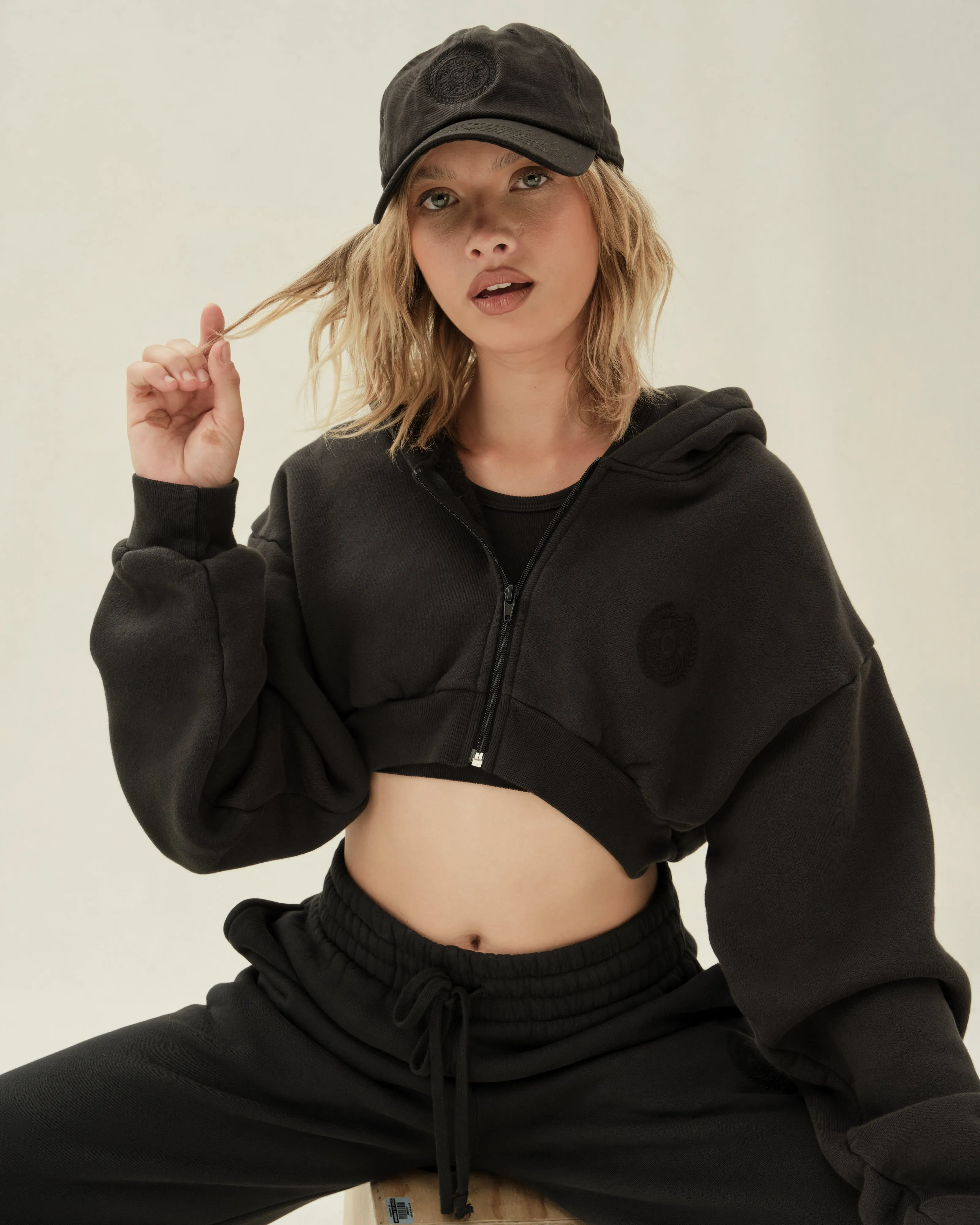 Vitals Cropped Zip in Vintage Black
