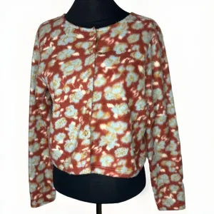 VTG 90s Free People Fuzzy Floral Sweater Buttons Medium Multicolor Cottage Core