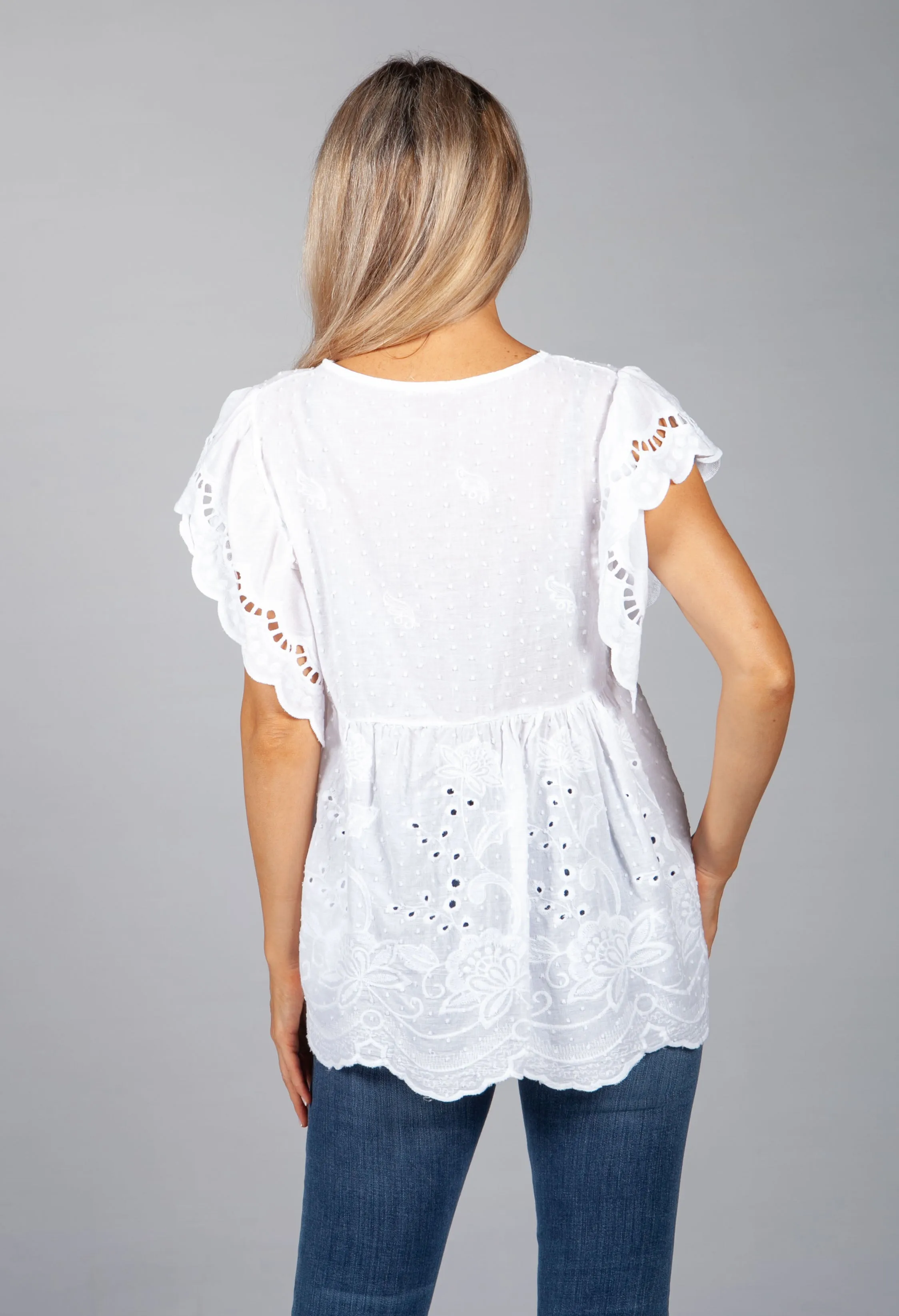 White Embroidered Peasant Blouse
