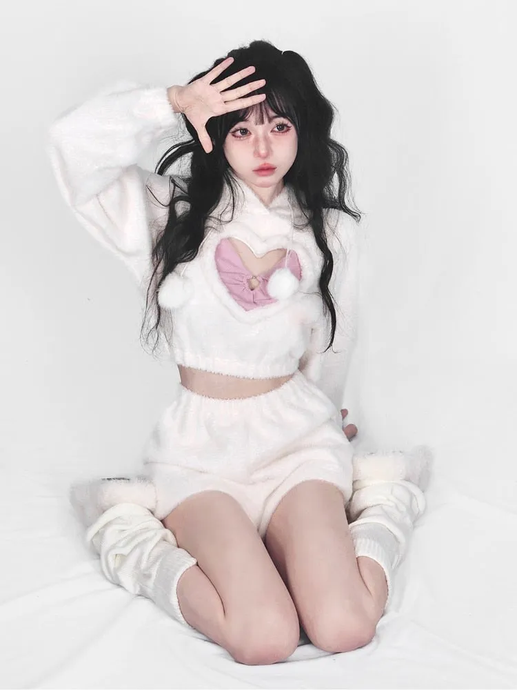 White Fuzzy Valentine Set