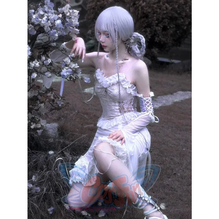 White Gothic Drawstring Halter Dress S30485
