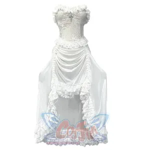 White Gothic Drawstring Halter Dress S30485