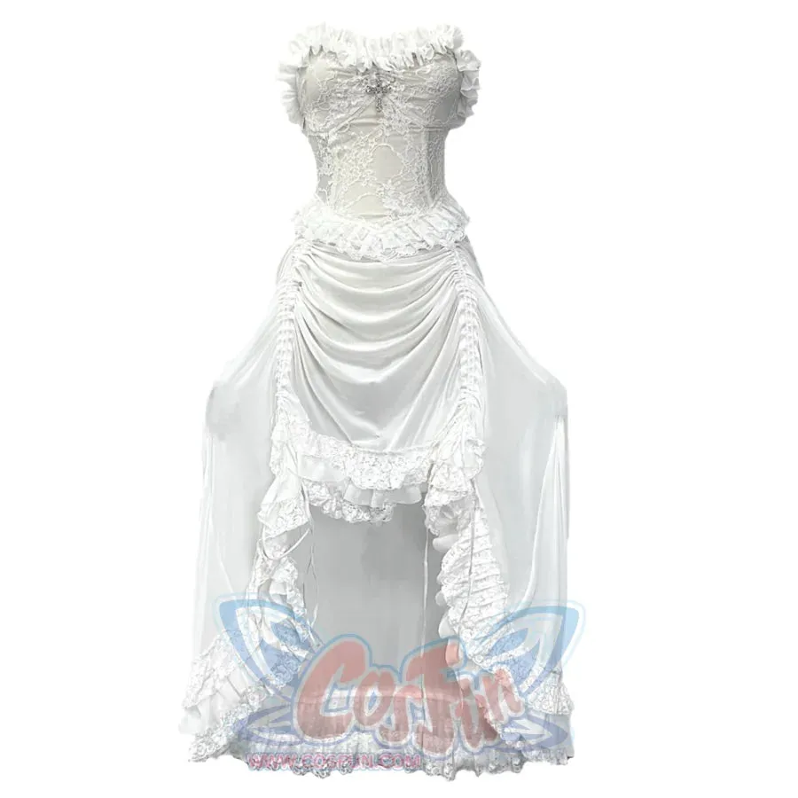 White Gothic Drawstring Halter Dress S30485