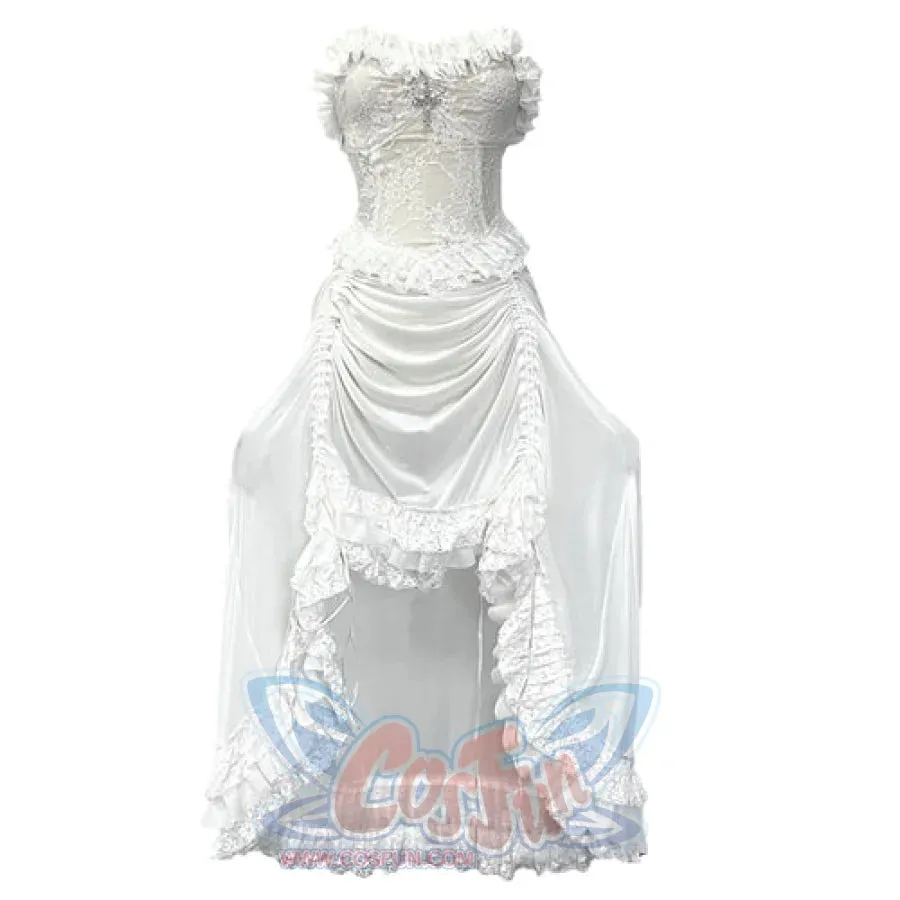 White Gothic Drawstring Halter Dress S30485