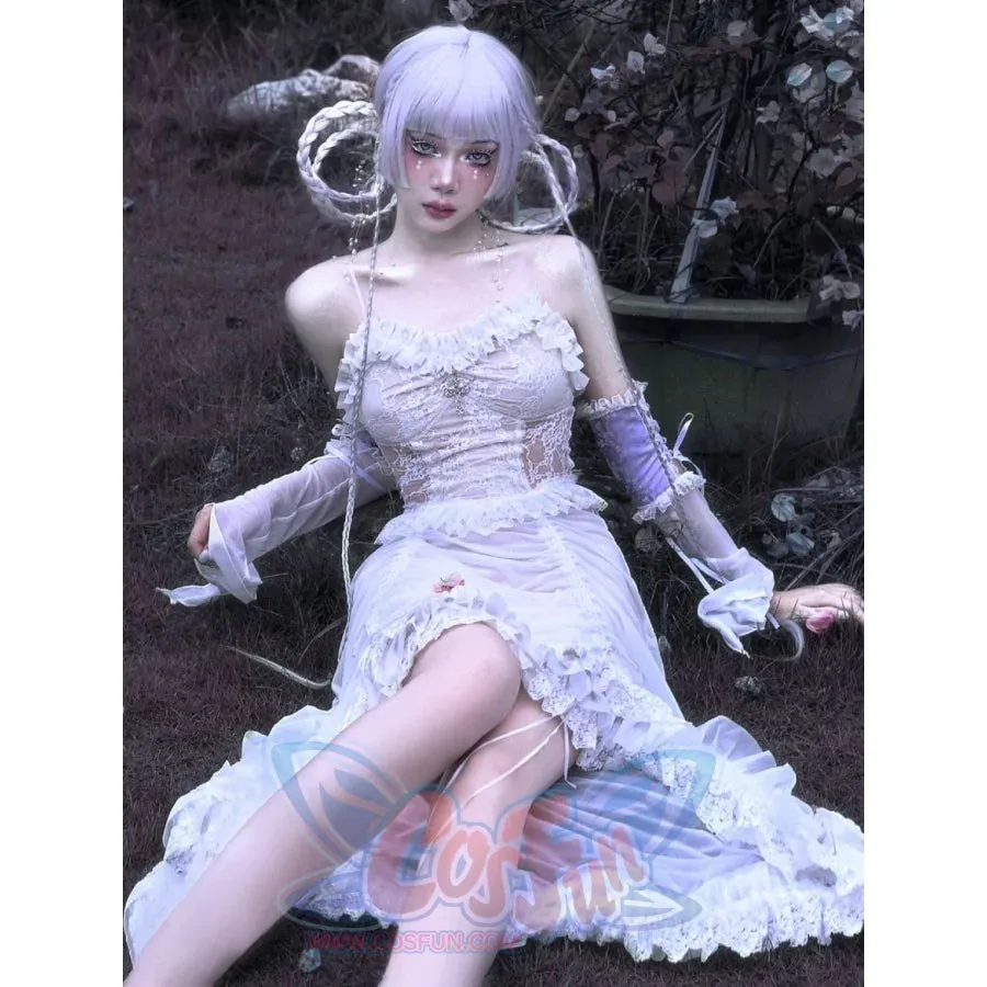 White Gothic Drawstring Halter Dress S30485