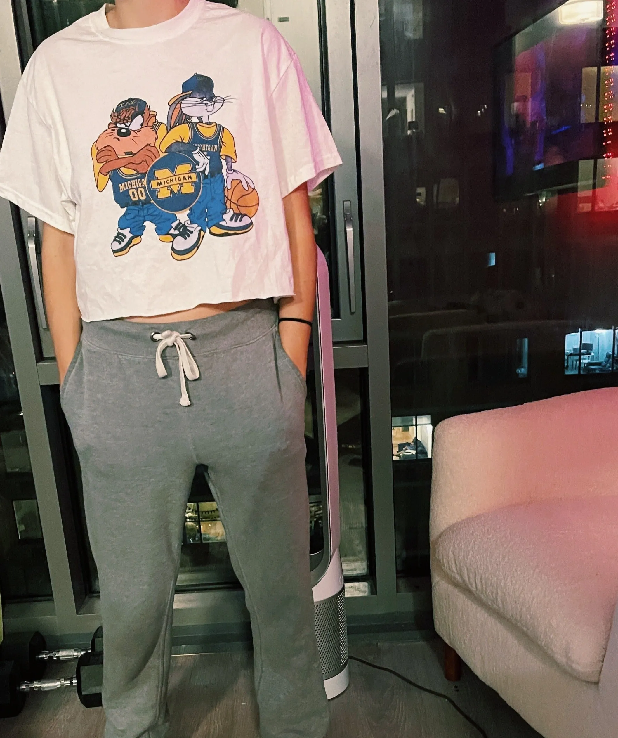 White Michigan Looney Tunes Cropped Tee