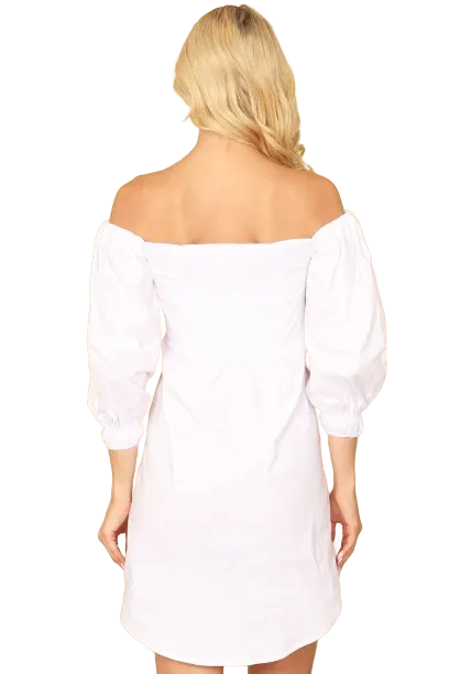 White Off Shoulder Ruched Front Curve Hem Solid Mini Dress - Pack of 5