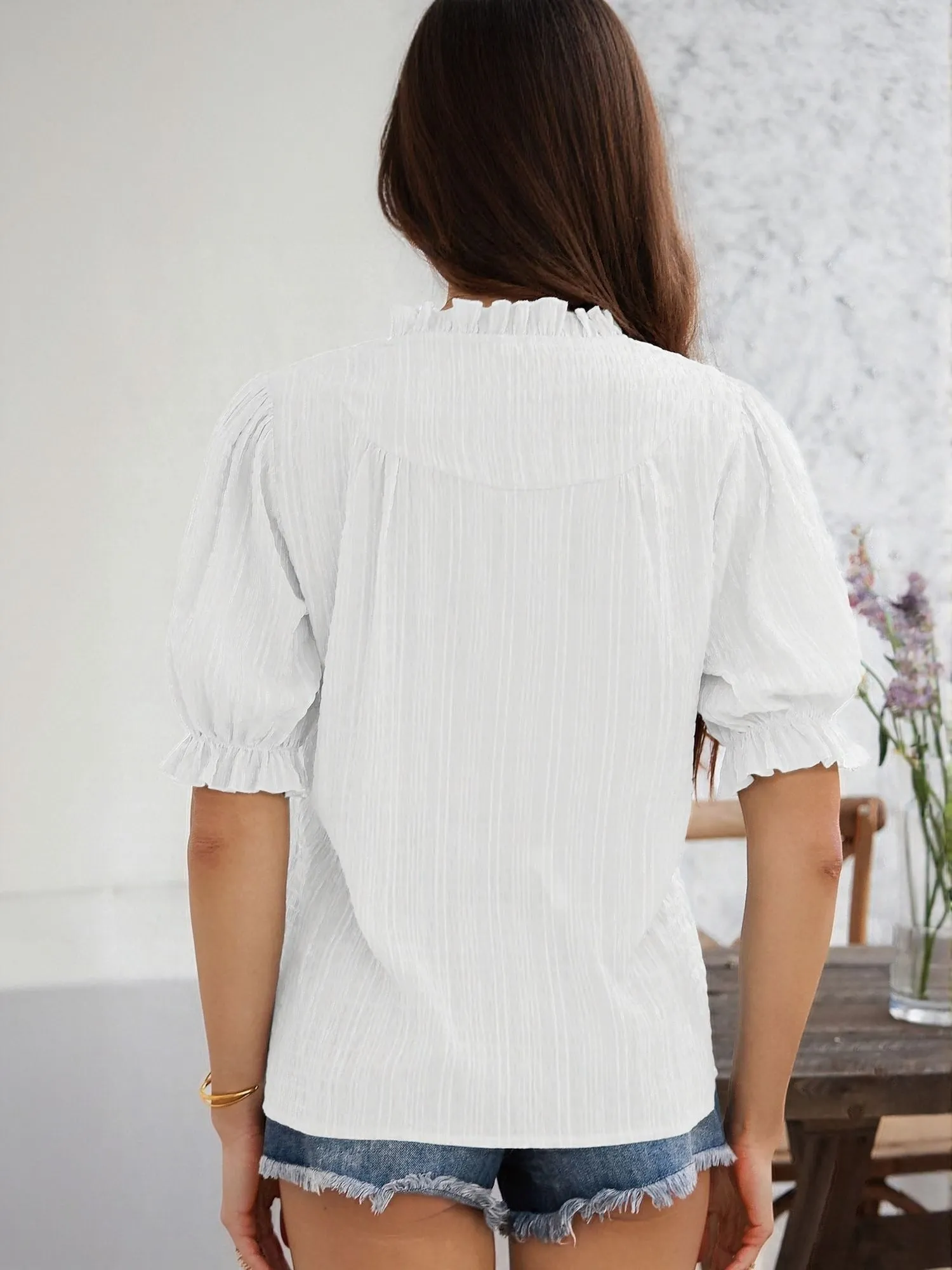 White Peasant Top With Button Detail