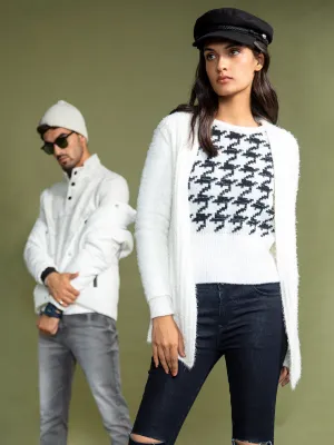 White Printed Cropped Sweater