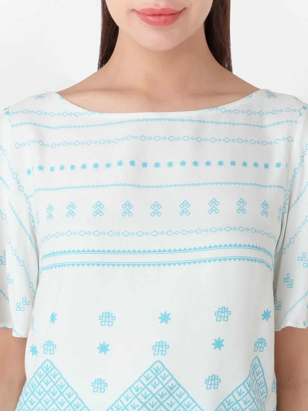 White Printed Straight Top