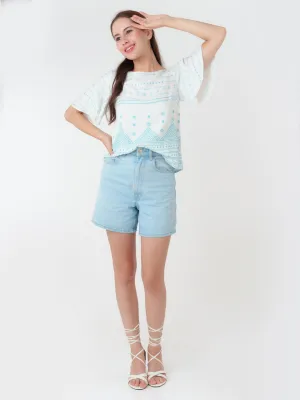 White Printed Straight Top