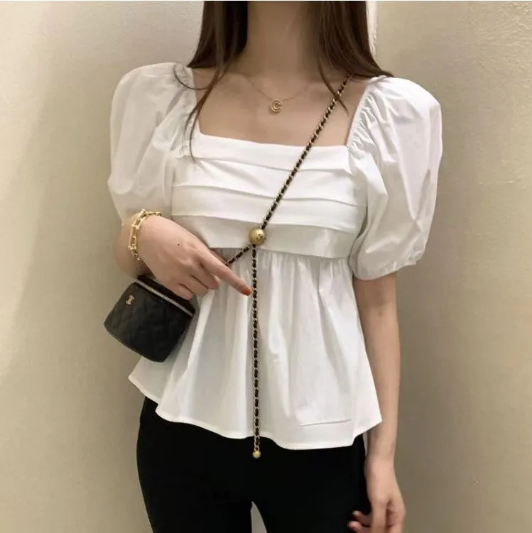 White Square Neck Top