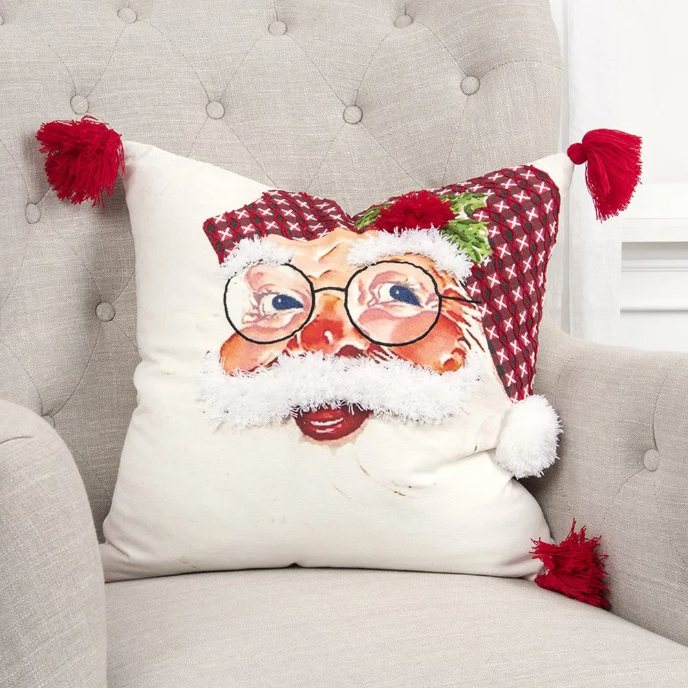 White Vintage Santa Rosy Cheeks Christmas Throw Pillow