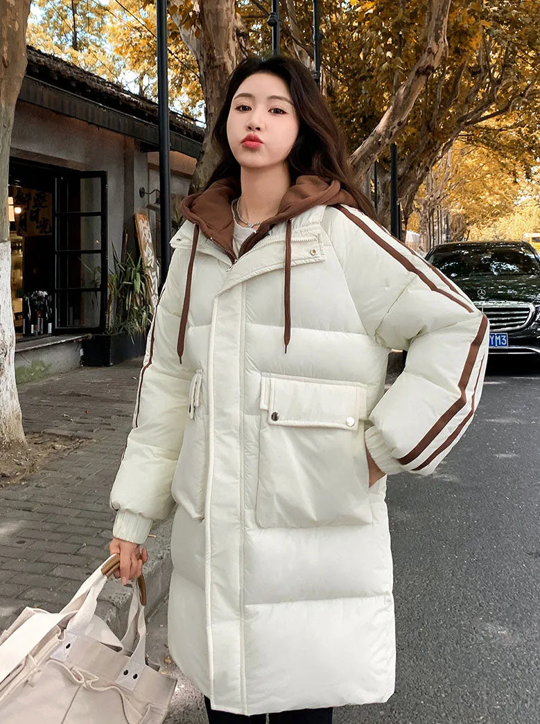 Windproof Women's Quilted Puffer Jacket with Faux Two-Piece Design
