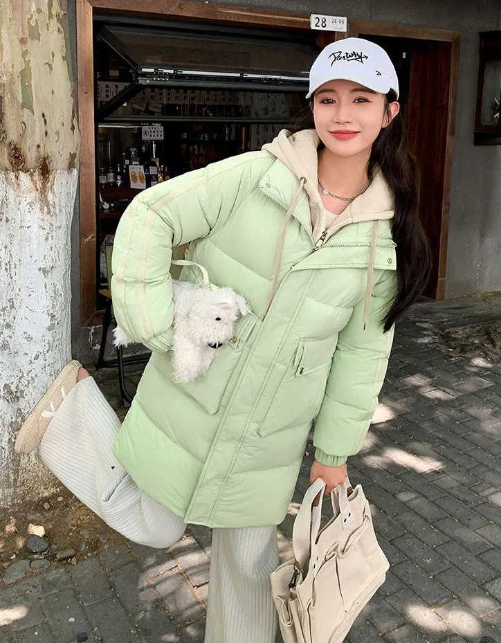 Windproof Women's Quilted Puffer Jacket with Faux Two-Piece Design