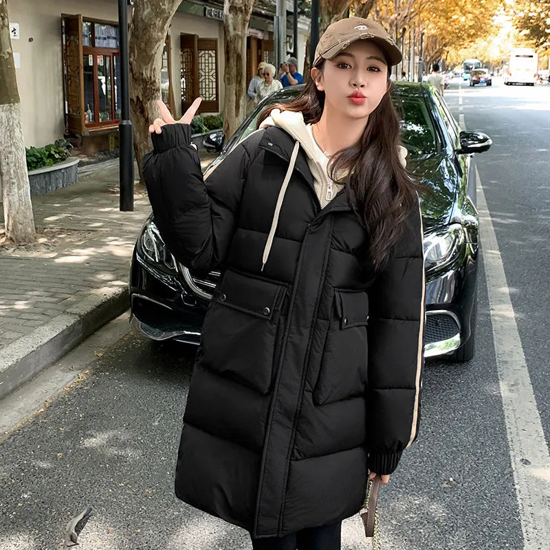 Windproof Women's Quilted Puffer Jacket with Faux Two-Piece Design