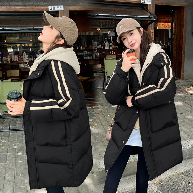 Windproof Women's Quilted Puffer Jacket with Faux Two-Piece Design